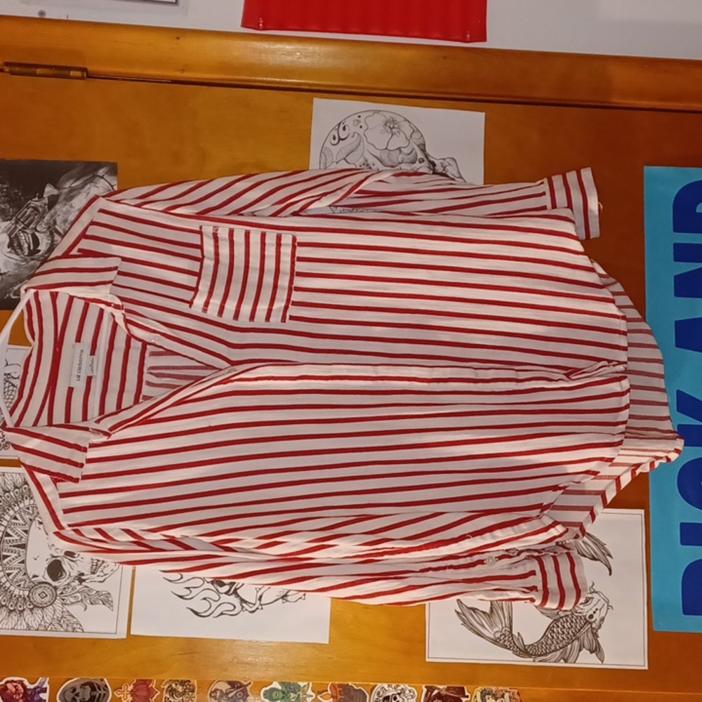Med Liz Claiborne red and white striped lined button down